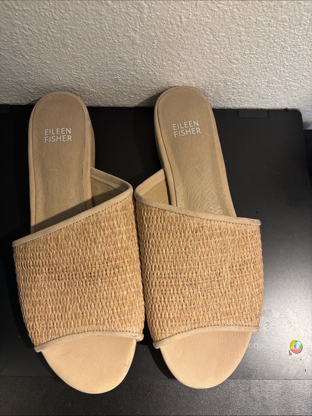 Eileen Fisher Natural Beige Woven Slide Mules